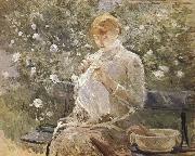 Berthe Morisot The Woman sewing at the courtyard Spain oil painting artist
